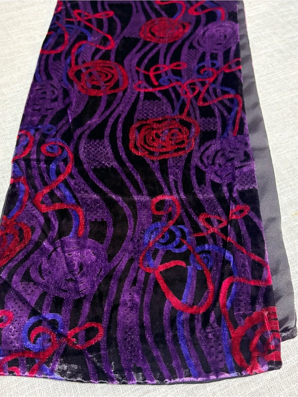 Two Velvet Long Women's Scarfs Purple & Black Abstract and Animal Print
